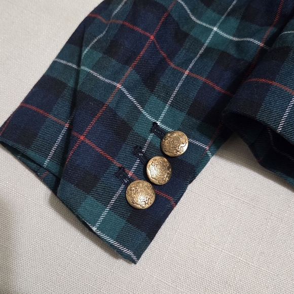 J Crew Green Plaid Tartan Women's Blazer with Gold Buttons Womens 0 XS - Picture 9 of 10